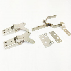 Conjunto herraje inox puerta pvc/aluminio (escudos + manetas + cerradura + 2 bisagras)